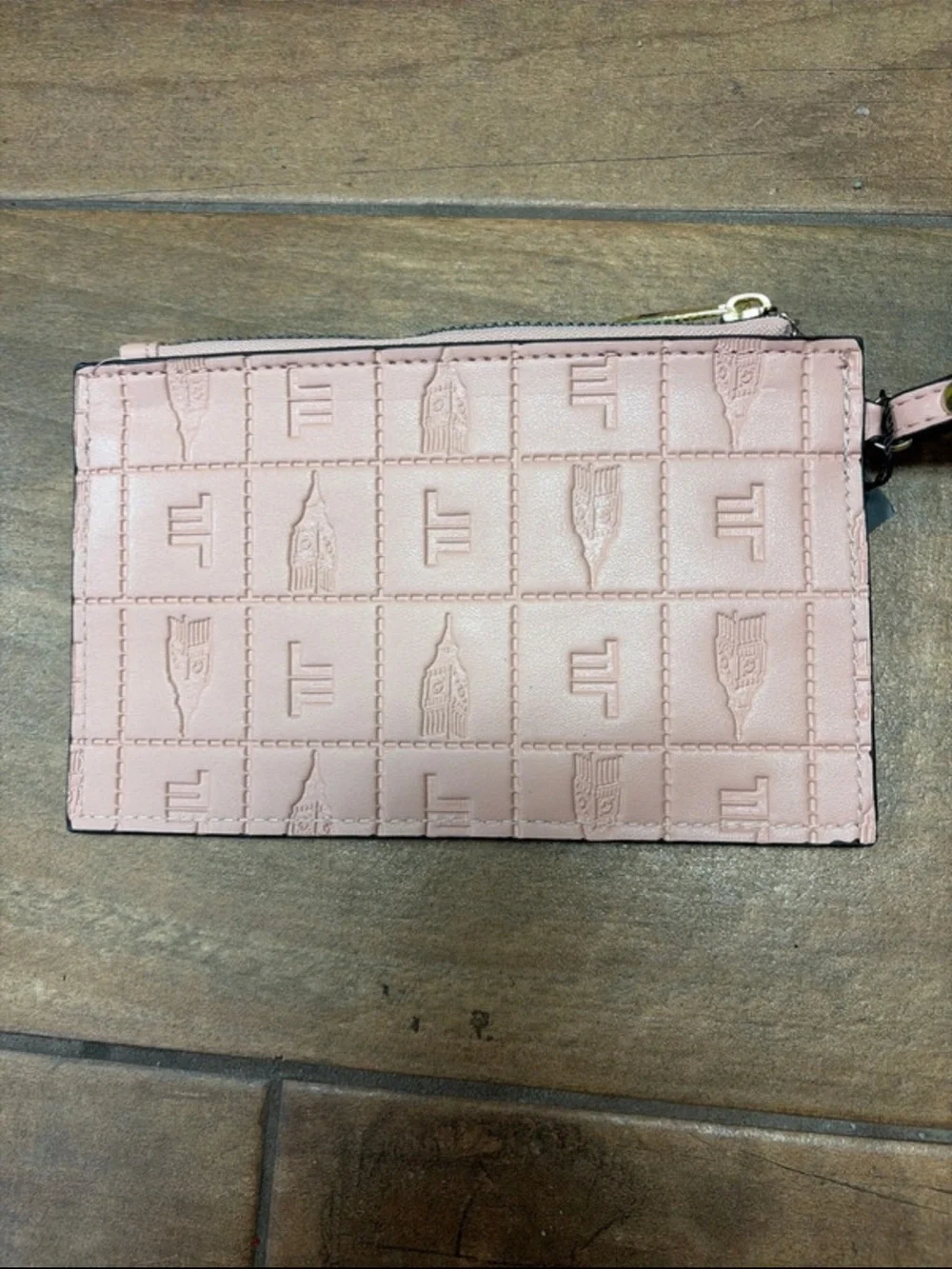 London Fog Blush Pink Embossed Wristlet with Gold Logo